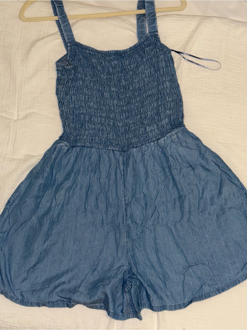 Blue Denim-Look Smocked Romper